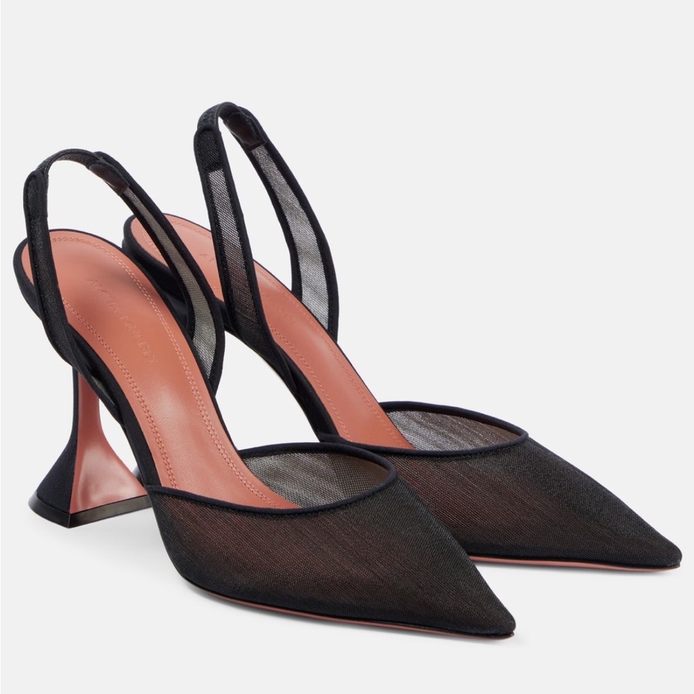 Amina Muaddi Black Holli Mesh Slingback 95 Heels